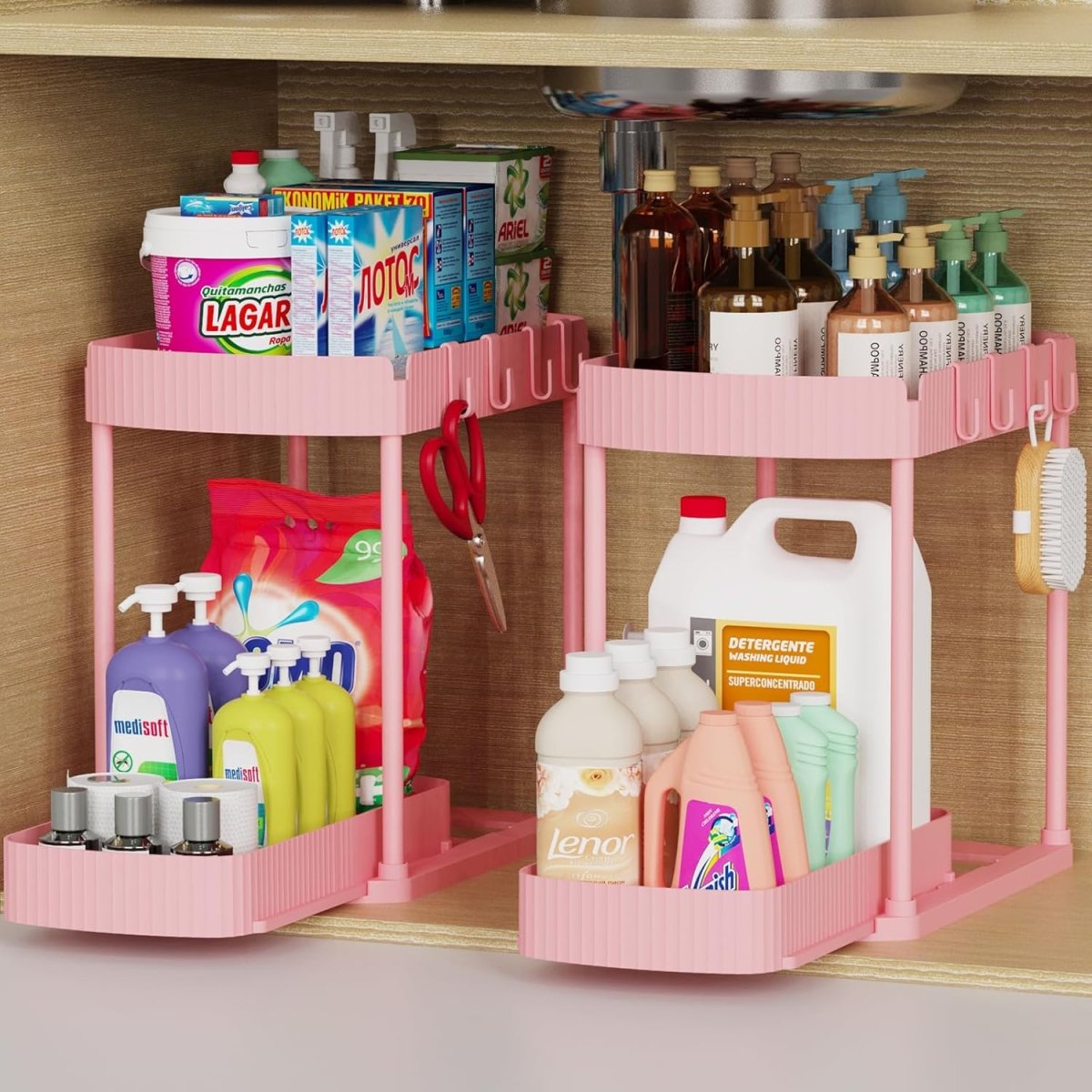 Ukeetap Multi - Purpose Pull - Out Storage Organizers, Under Sink/Cabinet Organizers and Storage for Bathroom &amp; Kitchen, Black, 12.8 Inches, 2 Packs - Homesidy.com