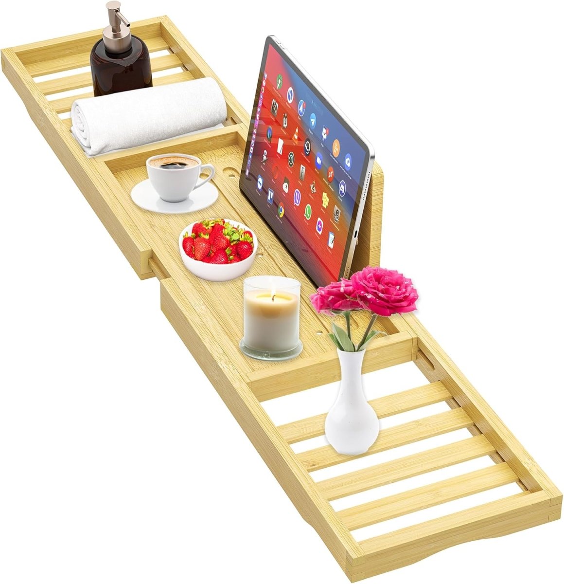 Premium Bamboo Bathtub Tray Caddy - Bath Tub Tray Table for Bathtub - Bath Caddy Tray for Bathtub, Expandable Size, Fits Most Bath Tubs - Homesidy.com