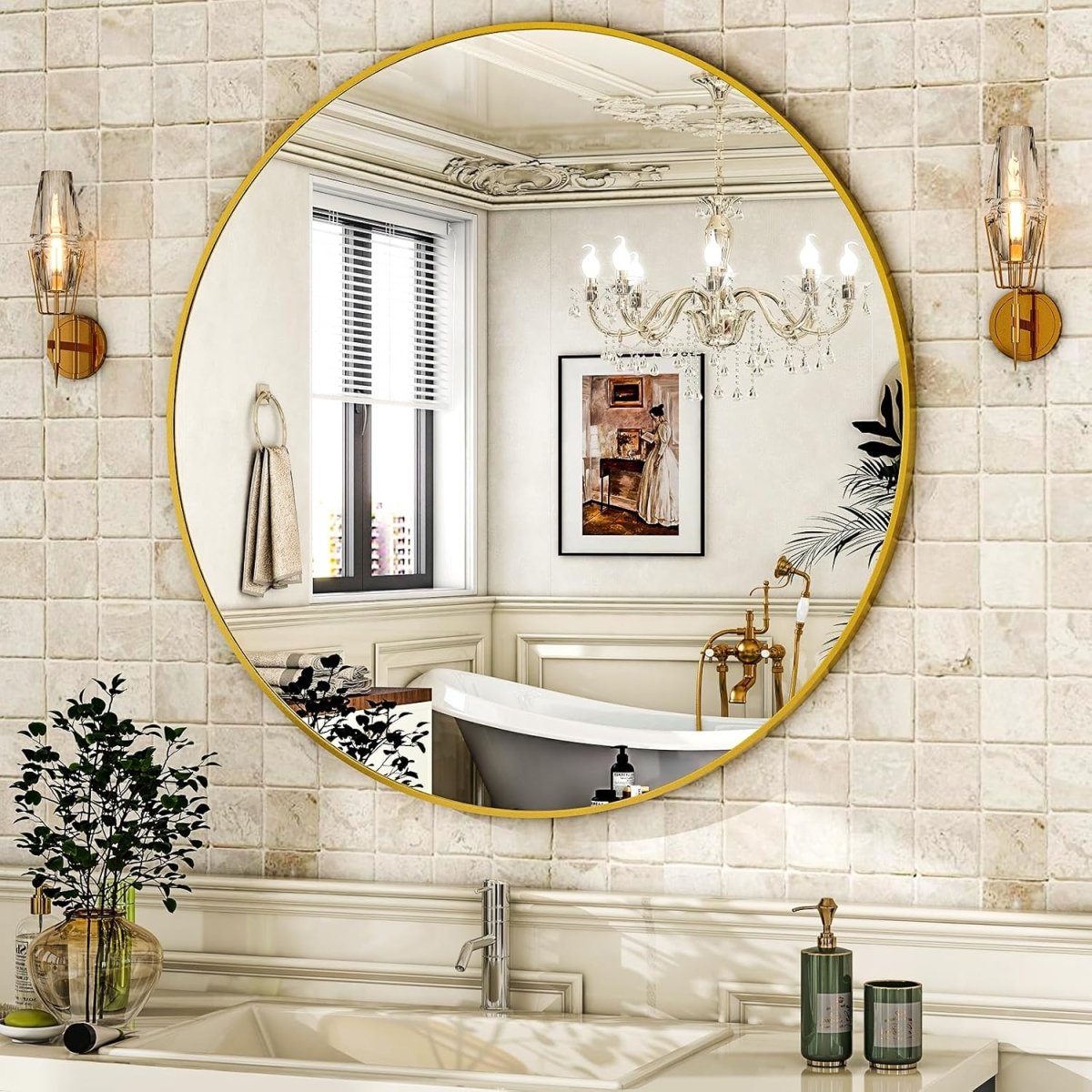 HARRITPURE Round Mirror 30 Black Wall Mounted Circle Mirrors Vanity Mirror with Brushed Aluminum Alloy Frame Modern Decoration for Bathroom, Living Room, Vanity, Bedroom, Entryway - Homesidy.com