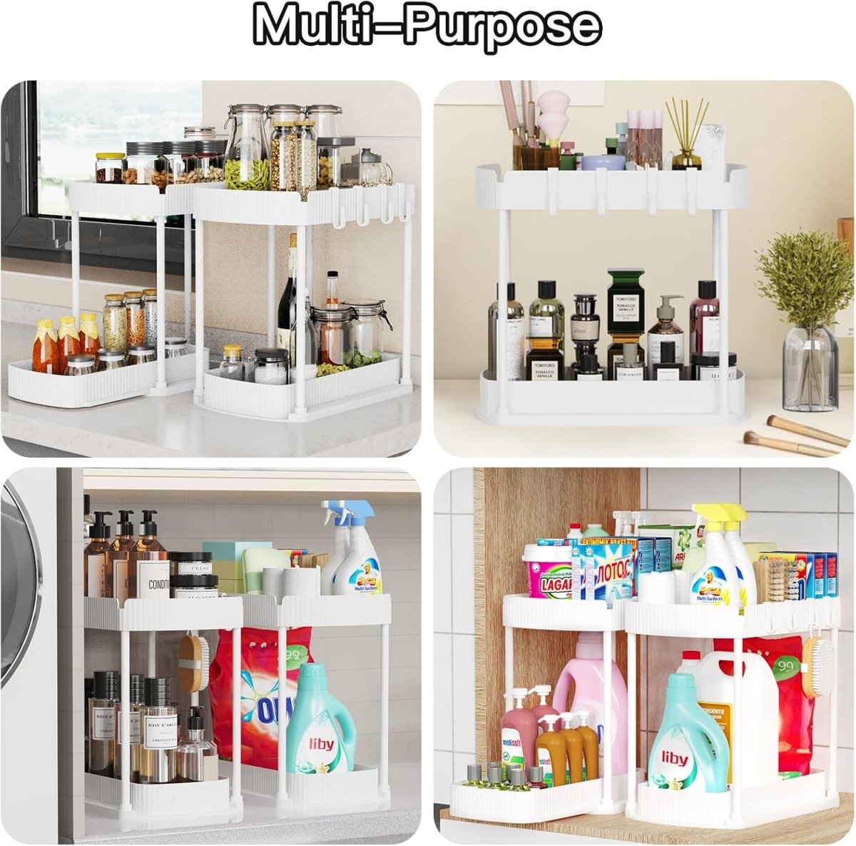 Ukeetap Multi - Purpose Pull - Out Storage Organizers, Under Sink/Cabinet Organizers and Storage for Bathroom &amp; Kitchen, Black, 12.8 Inches, 2 Packs - Homesidy.com