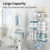 Liuoud 5 Pack Shower Caddy Organizer Rack Shelf for Inside Shower, Adhesive Bathroom Wall Storage Basket Rustproof Stainless Steel Shampoo Holder, Girly Bathroom Accessory Decor Set, Pink - Homesidy.com
