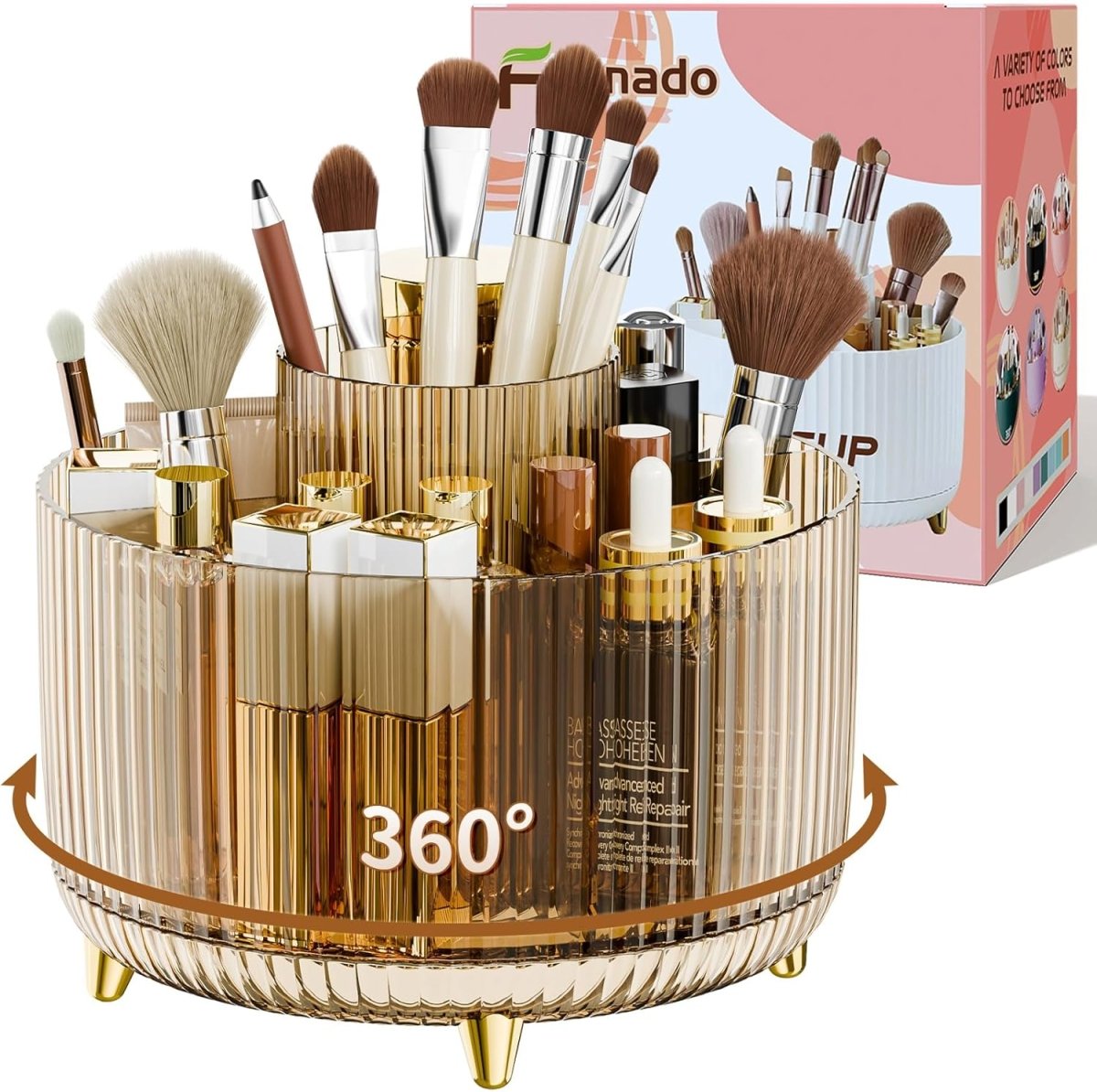 fanado 360° Rotate Makeup Brush Holder Organizer, Makeup Organizers Countertop, Makeup organization and Skincare Storage for Vanity, Desktop, Bathroom (White) - Homesidy.com