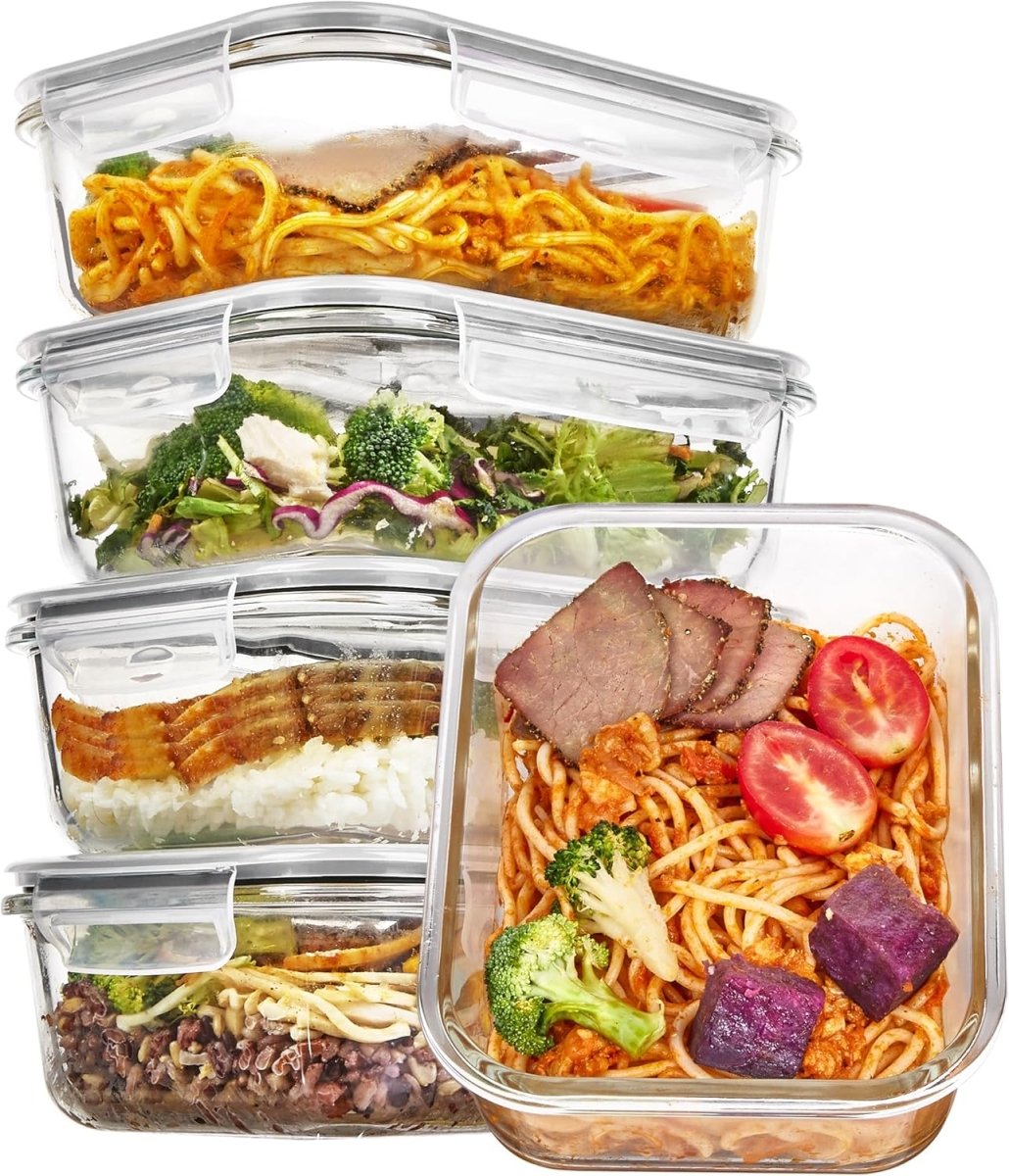 Vtopmart 5Pack 22oz Glass Storage Containers with Lids, Glass Meal Prep Food Container Sets with Snap Airtight Lids for Microwave, Oven, Freezer and Dishwasher, Grey - Homesidy.com
