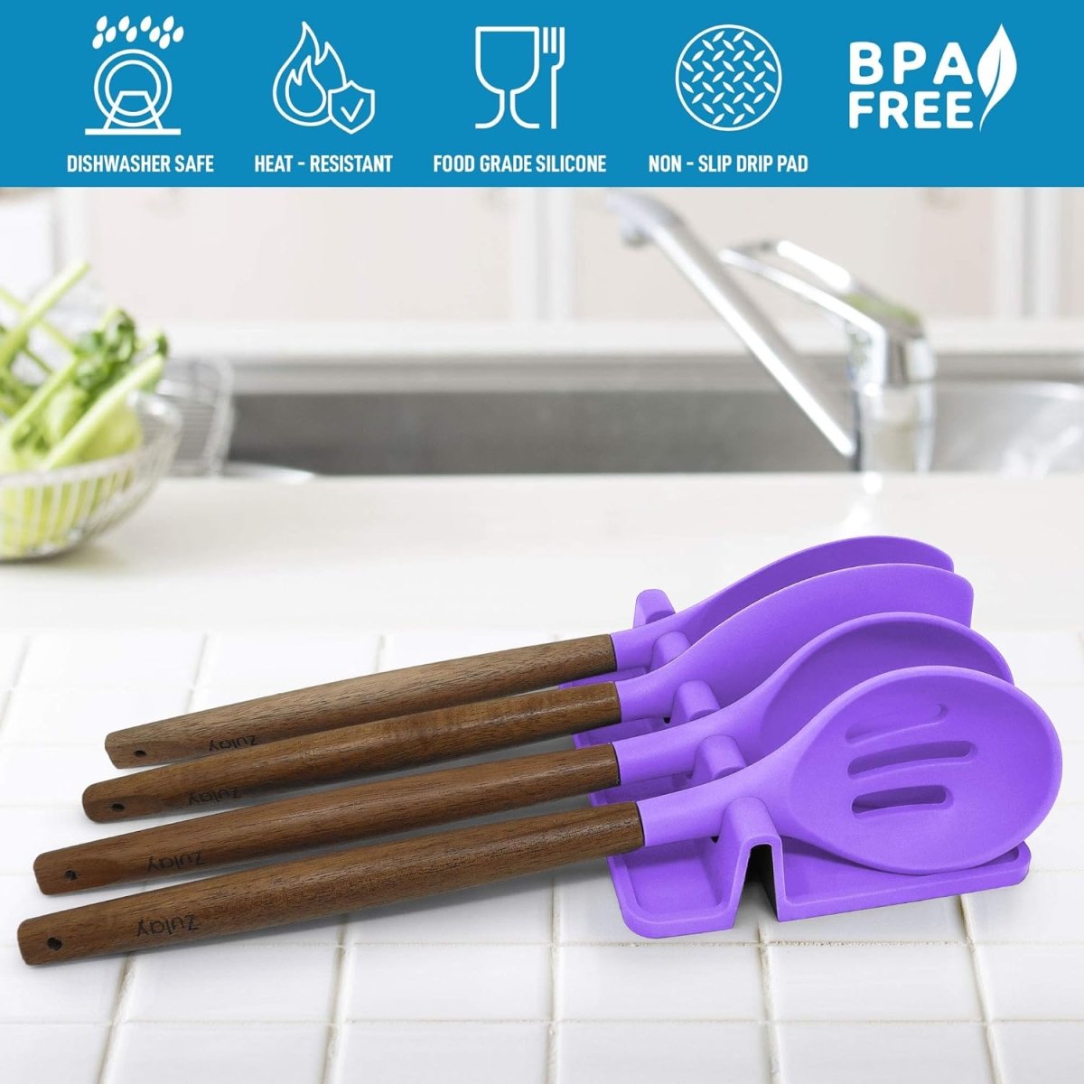 Zulay Kitchen Spoon Rest for Multiple Utensils High Heat - Resistant Silicone Drip Pad, BPA - Free Spoon Holder for Stove Top, Kitchen Gadget Holder for Ladles, Tongs, Cooking Spatula - Makes Great Gift - Homesidy.com