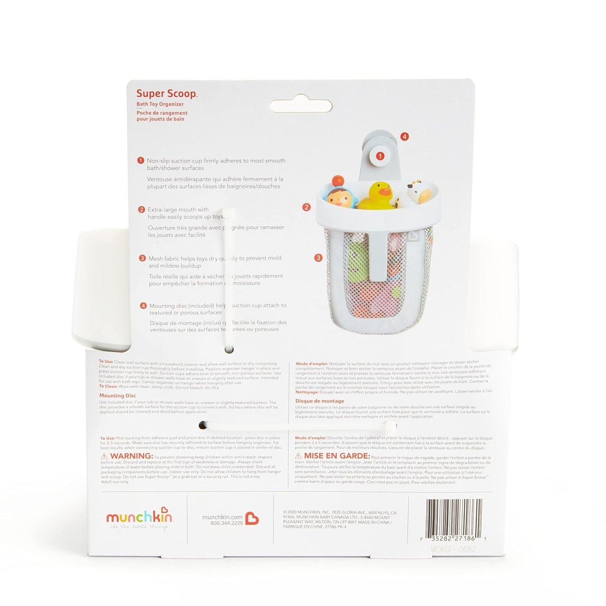Munchkin® Super Scoop™ Hanging Bath Toy Storage with Quick Drying Mesh, Grey - Homesidy.com