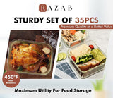 Razab 35 Pc Set Glass Food Storage Containers with Lids - Meal Prep Airtight Bento Boxes BPA - Free 100% Leak Proof (15 lids,15 glass &amp; 5 Plastic Sauce/Dip Containers) - Homesidy.com