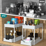 DEKAVA Under Sink Organizer 2 Pack, Bathroom Cabinet Organizer, 2 Tier Sliding Cabinet Basket Organizer Drawer, Multi - Purpose Bath Collection Baskets for Bathroom (Black) - Homesidy.com