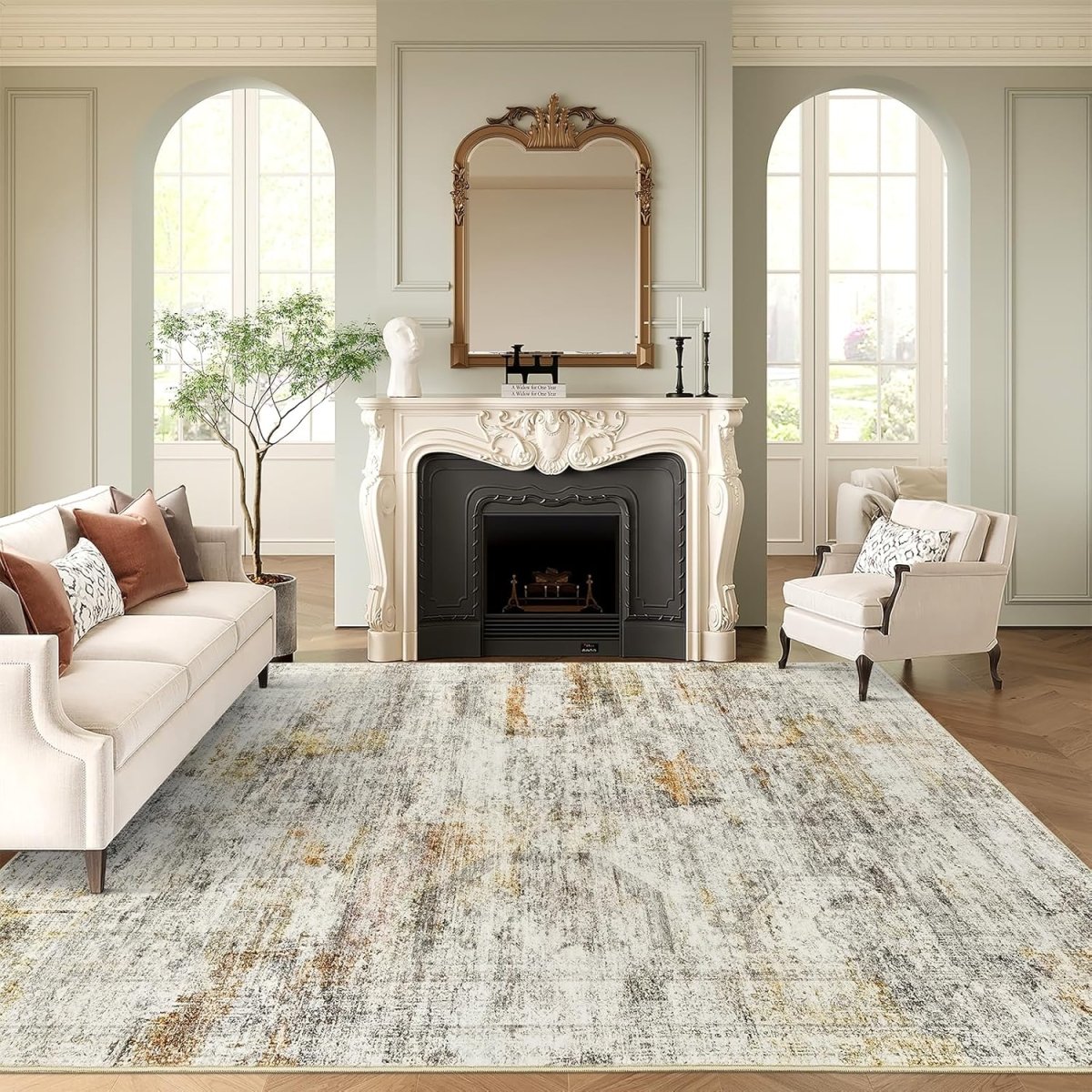 Soalmost Washable Area Rug 8x10, Large Soft Rugs for Living Room Vintage Beige Carpet 8x10 Area Rugs for Bedroom Dining Room Non - Slip Stain Resistant Under Table Rug - Homesidy.com
