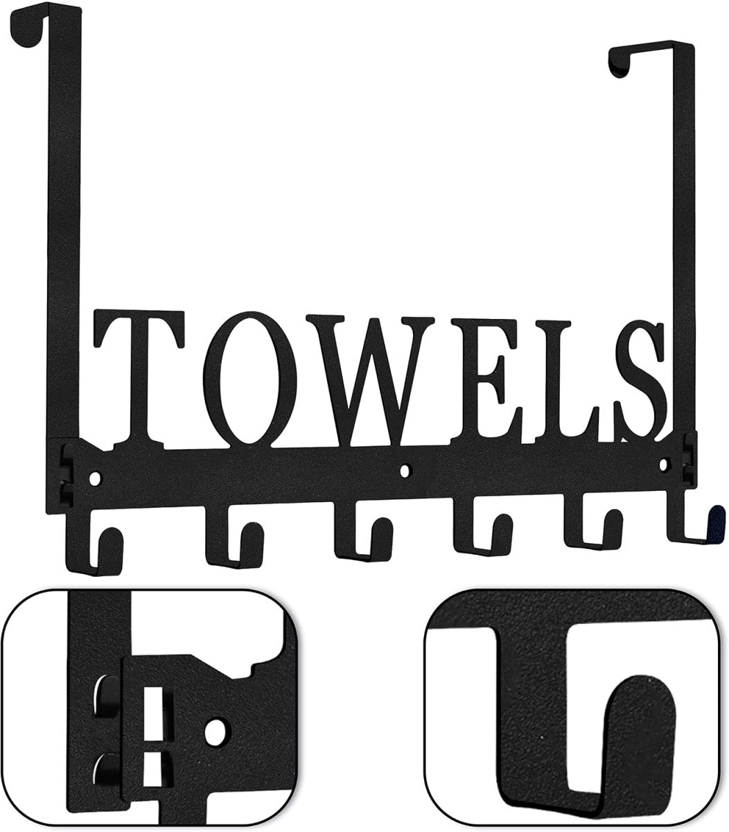Kuhome Over The Door Hooks, Towel Holder for Bathroom, Door Mount Towel Rack Towel Hooks for Bedroom Beach Towels Bathrobe Wall Mount Hang on The Door Cabinet Cupboard Metal Sandblasted (Black) - Homesidy.com