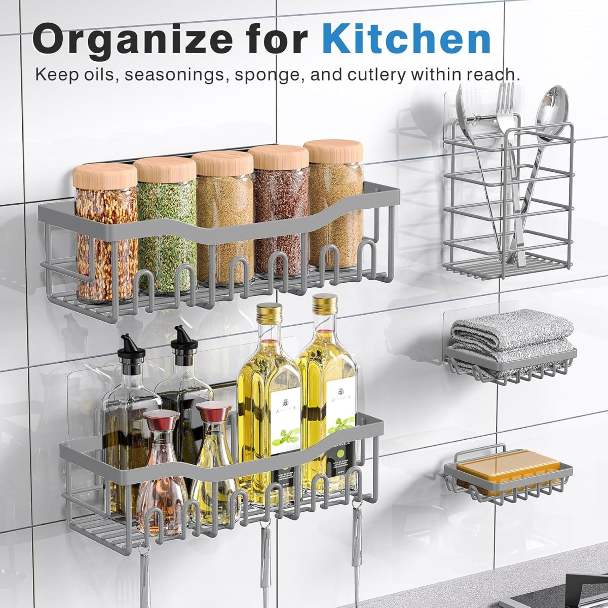 EUDELE 5 - Pack Rustproof Stainless Steel Shower Caddy Set– No Drill Adhesive Bathroom Organizer, Space - Saving Shower Shelves for Apartment Essentials, Bathroom/Kitchen Storage Home Decor - L Size - Homesidy.com