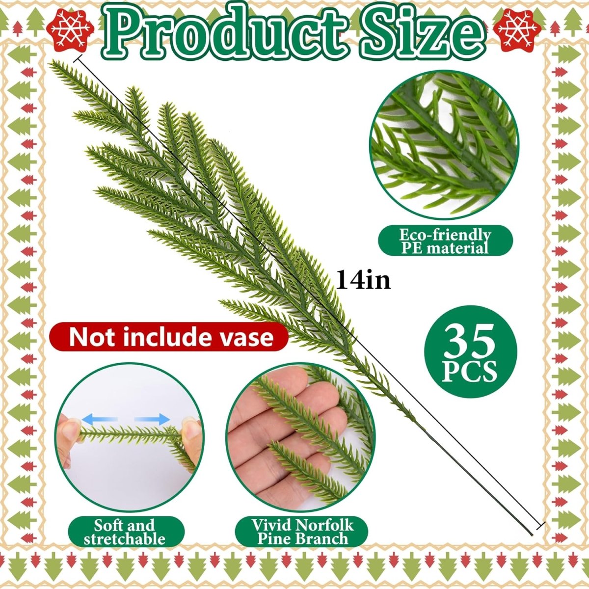 Watayo 60 Pcs Christmas Artificial Pine Branches with Red Berry Stems, 10.5&34; Faux Evergreen Norfolk Pine Cypress Leaves Stems, Fake Foliage Pine Needles Picks for DIY Craft Garland Home Decor - Homesidy.com