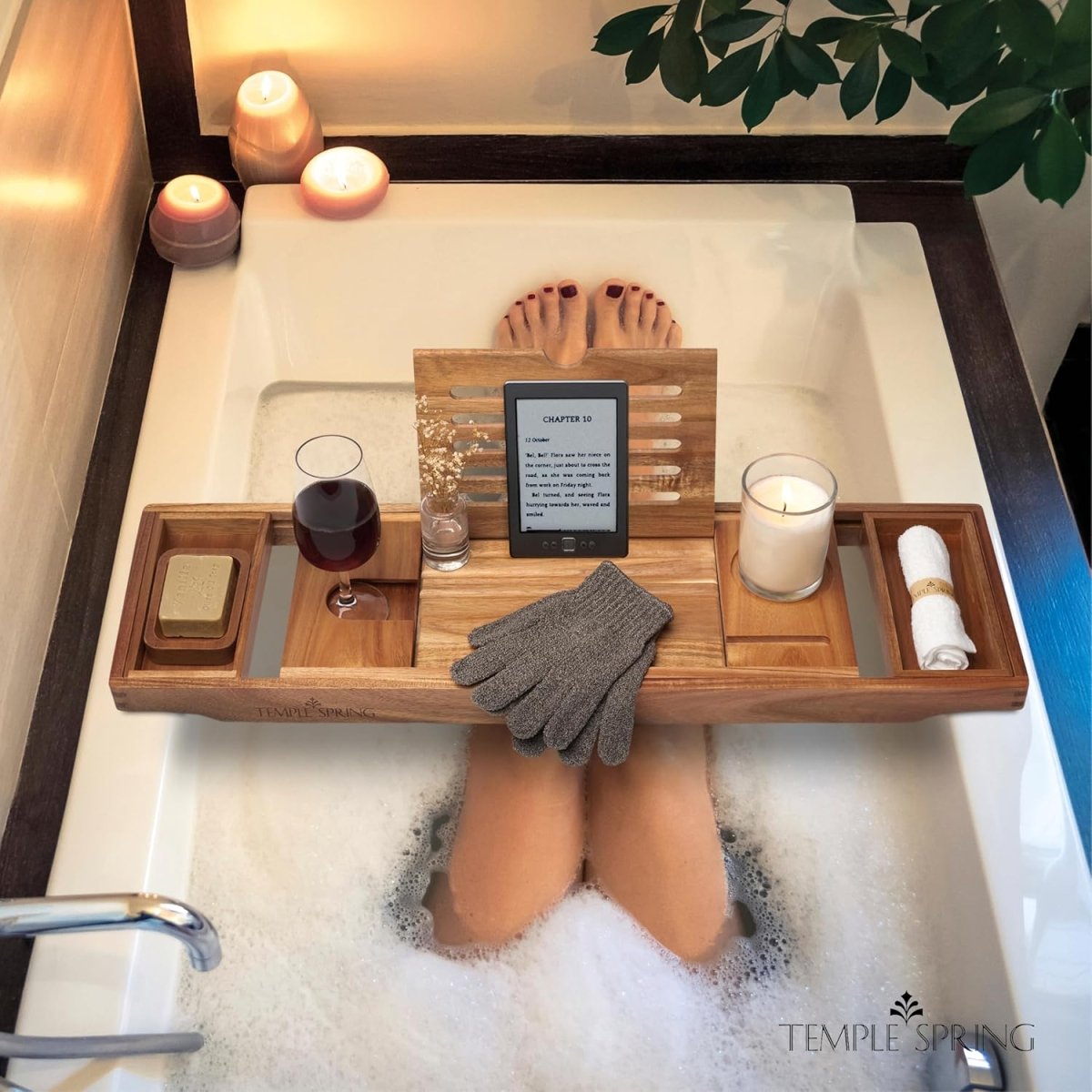 Temple Spring Wooden Bathtub Tray, Bamboo Bathroom Accessories, Bath Tray for Tub, at Home Spa Essentials, Board for Tub Table, Bath Caddy for Bathtub Accessories &amp; Bathroom Essentials – Natural - Homesidy.com