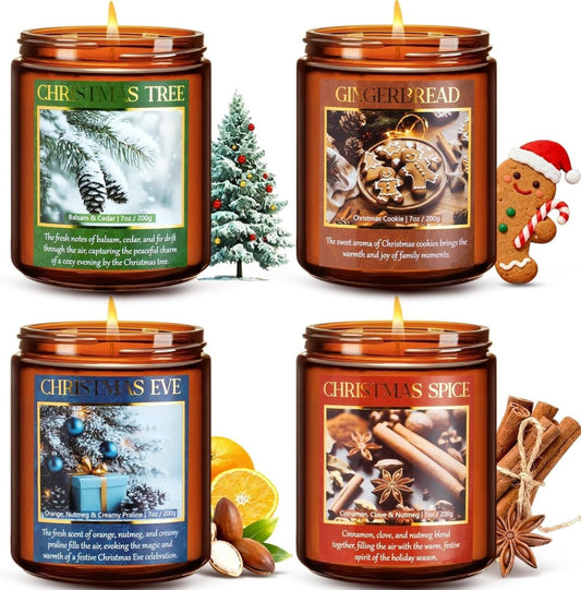 Christmas Candles Set, 4 Pack Xmas Scented Candles for Women, Winter Soy Candle for Home Scented Holiday Candle Gift Set, Christmas Gifts for Women Men Best Friends - Christmas Tree/Spice/Eve/Cookie - Homesidy.com