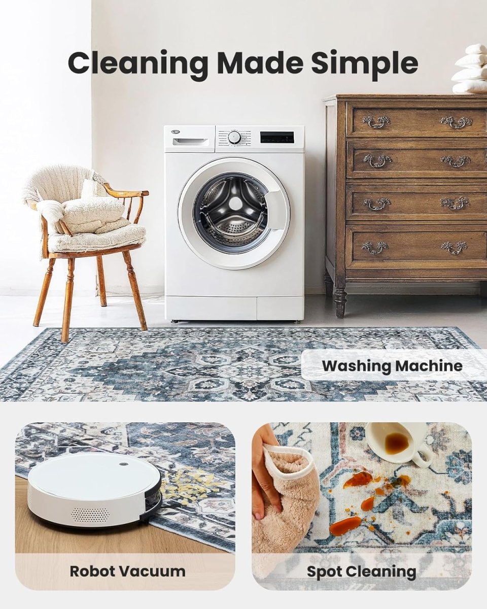 AMADA HOMEFURNISHING 8x10 Washable Area Rug, Low - Profile Large Area Rug with Non - Slip Backing &amp; Durable Edge Binding, Vintage Large Rugs for Living Room, Bedroom, Dinning Room - Homesidy.com