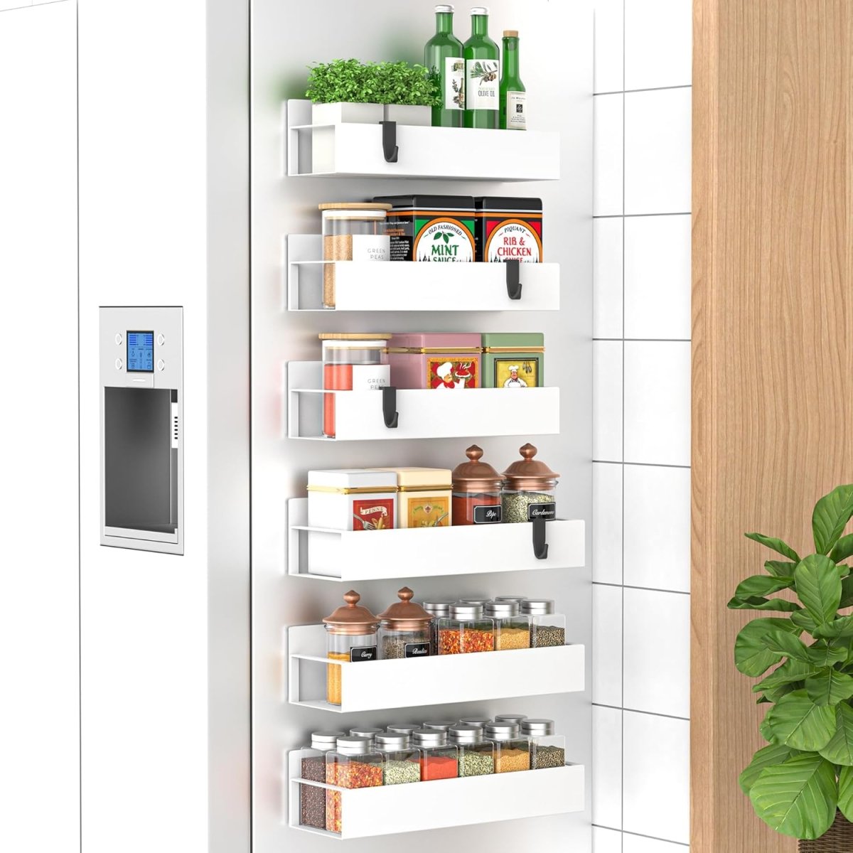 HuggieGems Metal 4 Pack Magnetic Spice Storage Rack Organizer for Refrigerator and Oven, Black Fridge Organizers and Storage - Homesidy.com