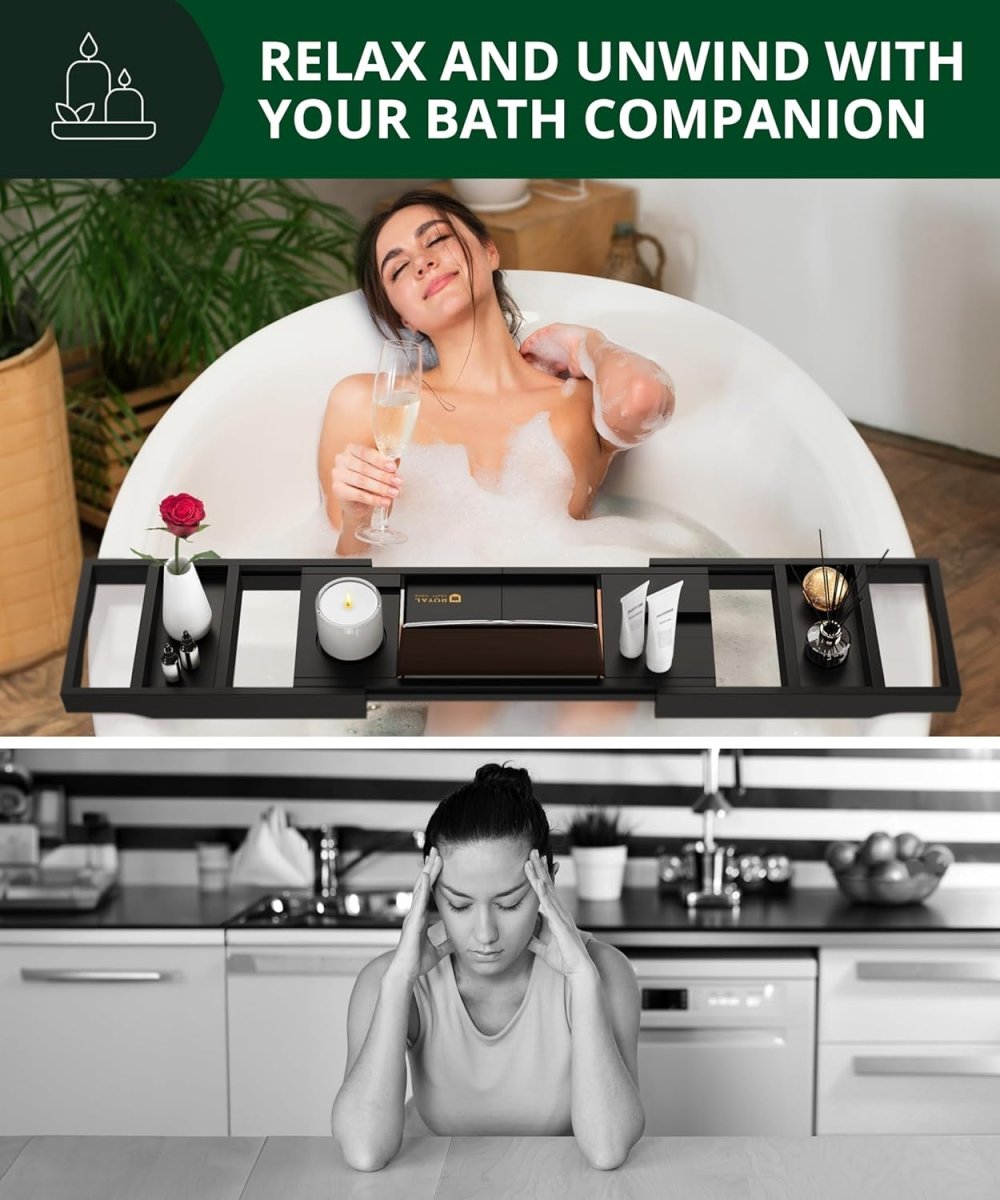 ROYAL CRAFT WOOD Bathtub Tray Caddy for Tub, Bamboo Bath Shelf, Premium Foldable Wood Bath Table, Expandable Bathtub &amp; Bathroom Accessories, New Home Gifts for Mom, Housewarming, Anniversary, Wedding - Homesidy.com