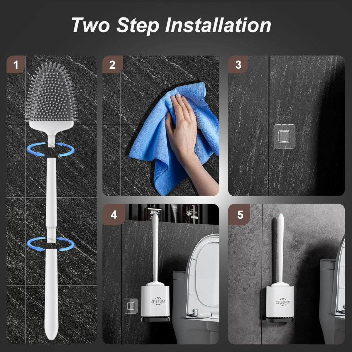 Sellemer Toilet Brush and Holder Set - Flexible Toilet Bowl Brush Head with Silicone Bristles, Compact Size for Storage and Organization, Ventilation Slots Base (1 Pack, Silver) - Homesidy.com