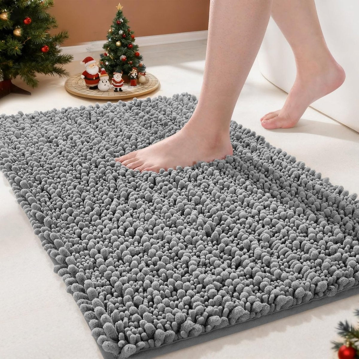 Yimobra Bathroom Rugs Non Slip Washable - Ultra Soft Absorbent Chenille Bath Mat, Quick Dry Shaggy Floor Carpet for Tub Shower, Gray Home Decor Accessories, 24x17 Inch - Homesidy.com