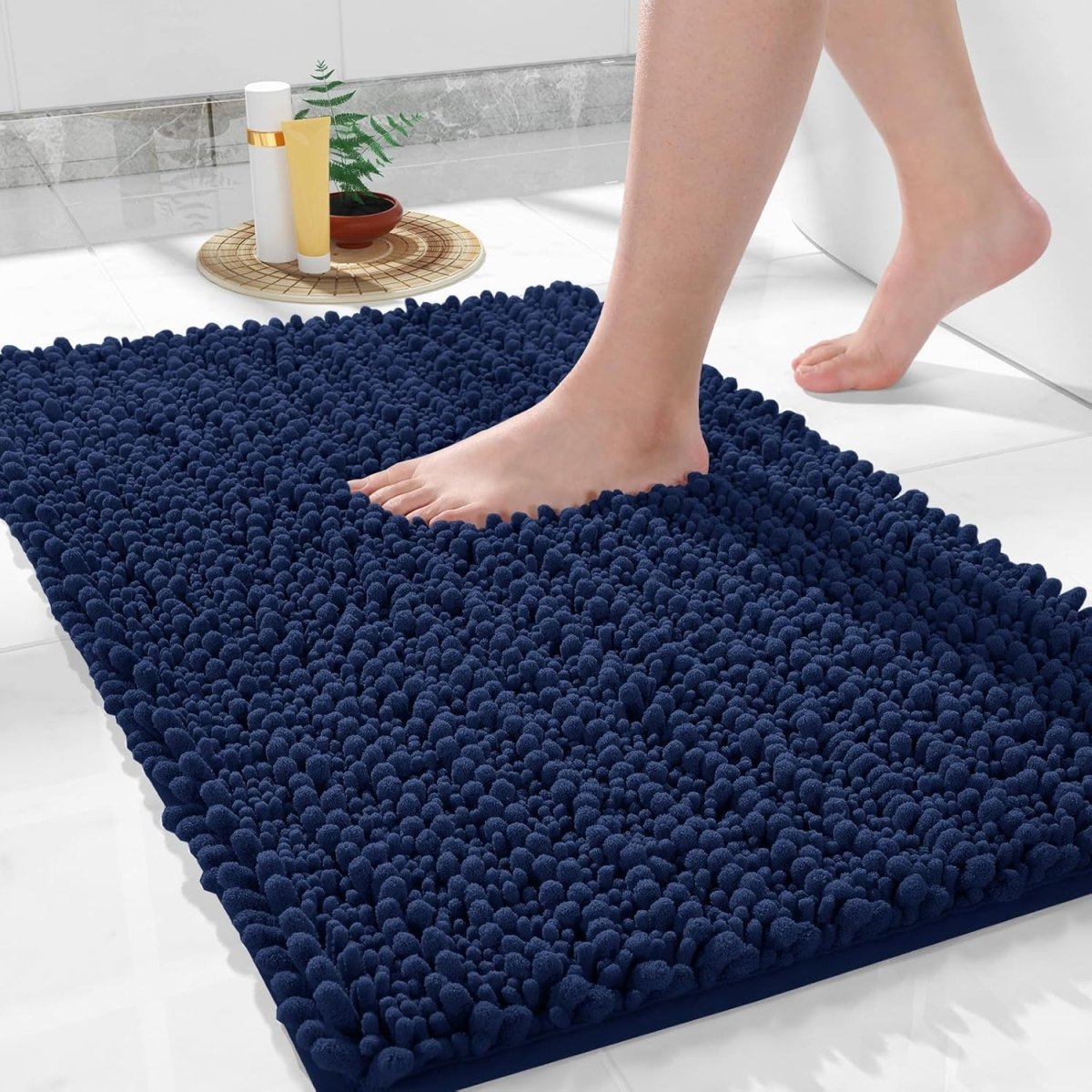 Yimobra Bathroom Rugs Non Slip Washable - Ultra Soft Absorbent Chenille Bath Mat, Quick Dry Shaggy Floor Carpet for Tub Shower, Gray Home Decor Accessories, 24x17 Inch - Homesidy.com