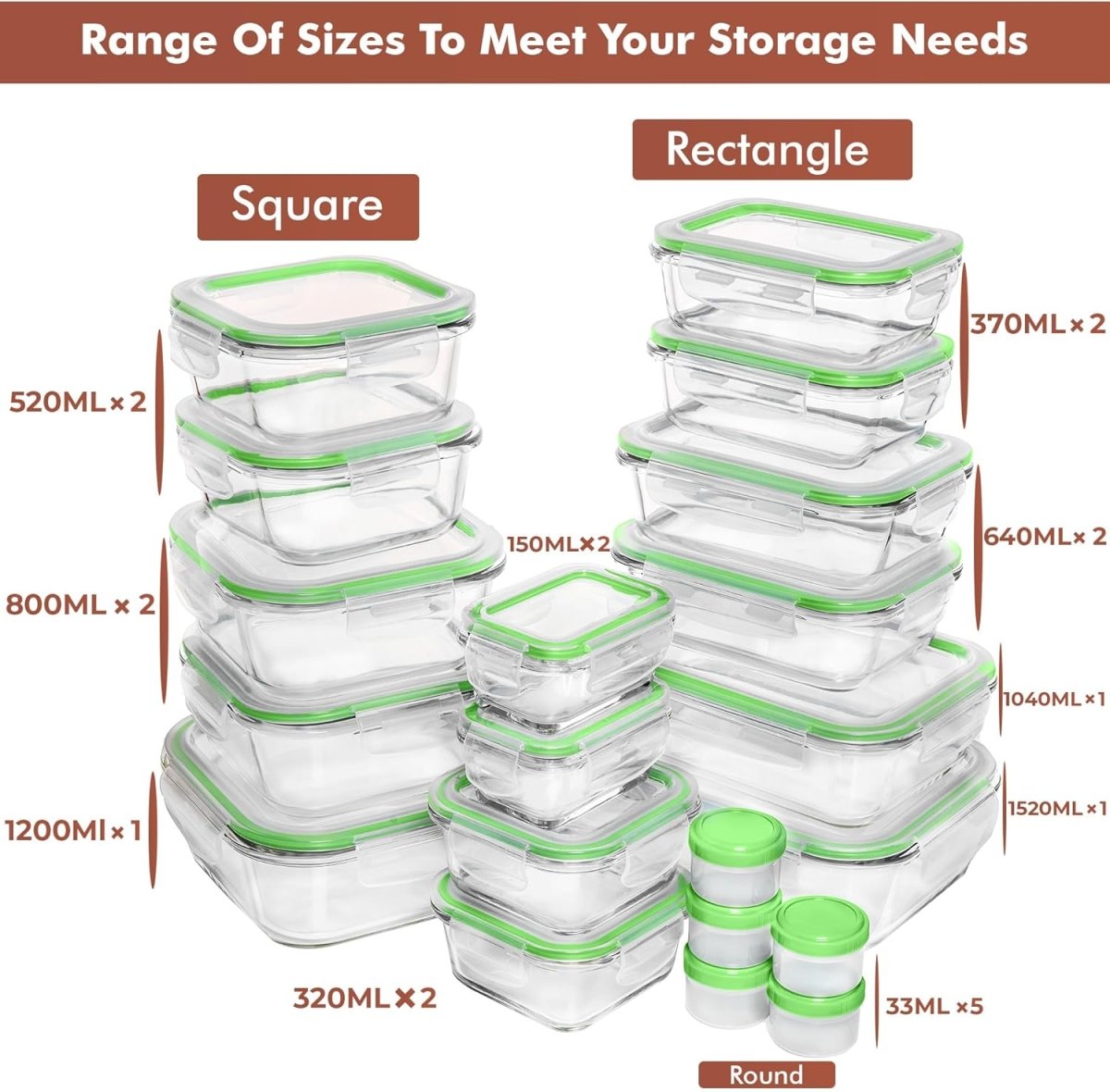 Razab 35 Pc Set Glass Food Storage Containers with Lids - Meal Prep Airtight Bento Boxes BPA - Free 100% Leak Proof (15 lids,15 glass &amp; 5 Plastic Sauce/Dip Containers) - Homesidy.com