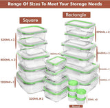 Razab 35 Pc Set Glass Food Storage Containers with Lids - Meal Prep Airtight Bento Boxes BPA - Free 100% Leak Proof (15 lids,15 glass &amp; 5 Plastic Sauce/Dip Containers) - Homesidy.com