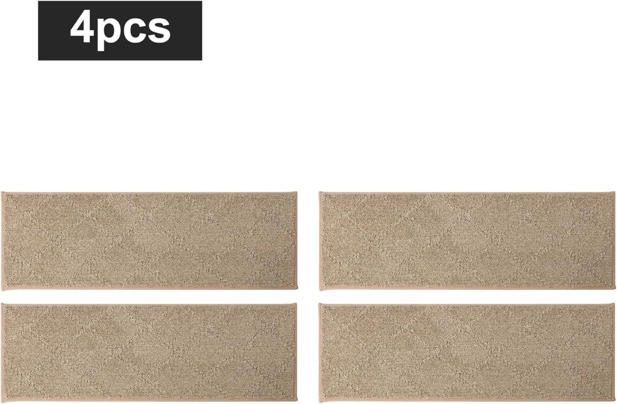 COSY HOMEER Edging Stair Treads Non - Slip Carpet Mat 28inX9in Indoor Stair Runners for Wooden Steps, Edging Stair Rugs for Kids and Dogs, 100% Polyester TPE Backing (15pc, Beige) - Homesidy.com