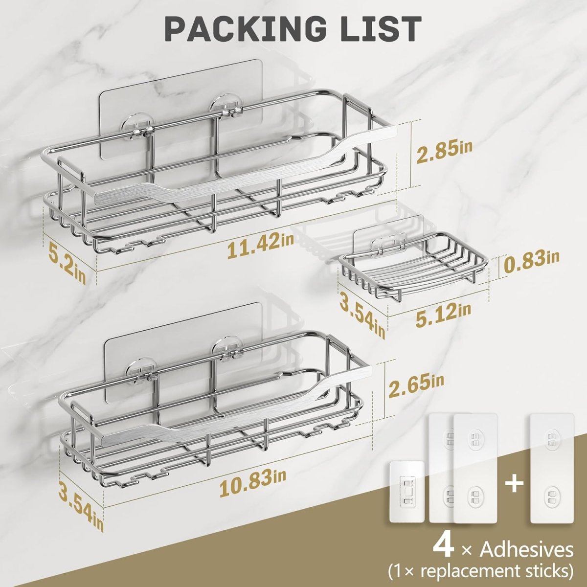 OMAIRA 3 - Pack Shower Caddy with Soap Holder, Adhesive Rustproof No - drill Strudy Loading Inside Shower Organizer Shelves Rack Storage Bathroom Organization for Smooth Wall Glass Tile, Black (Large) - Homesidy.com