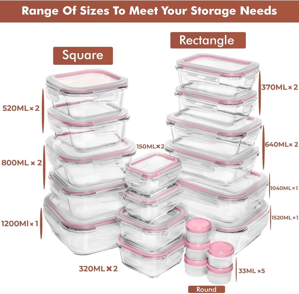 Razab 35 Pc Set Glass Food Storage Containers with Lids - Meal Prep Airtight Bento Boxes BPA - Free 100% Leak Proof (15 lids,15 glass &amp; 5 Plastic Sauce/Dip Containers) - Homesidy.com