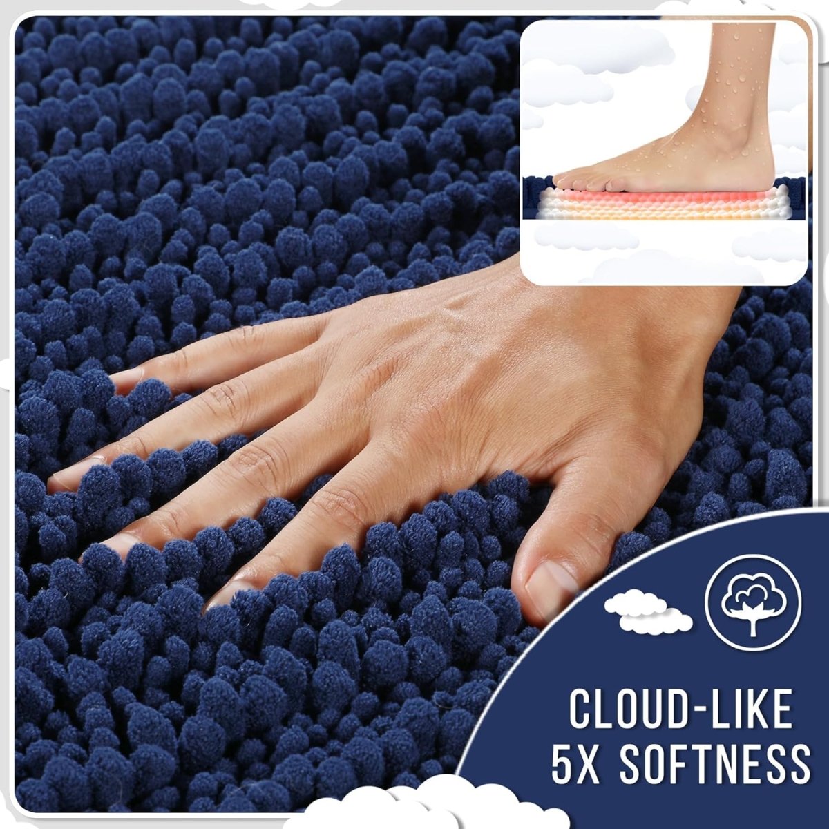 Yimobra Bathroom Rugs Non Slip Washable - Ultra Soft Absorbent Chenille Bath Mat, Quick Dry Shaggy Floor Carpet for Tub Shower, Gray Home Decor Accessories, 24x17 Inch - Homesidy.com