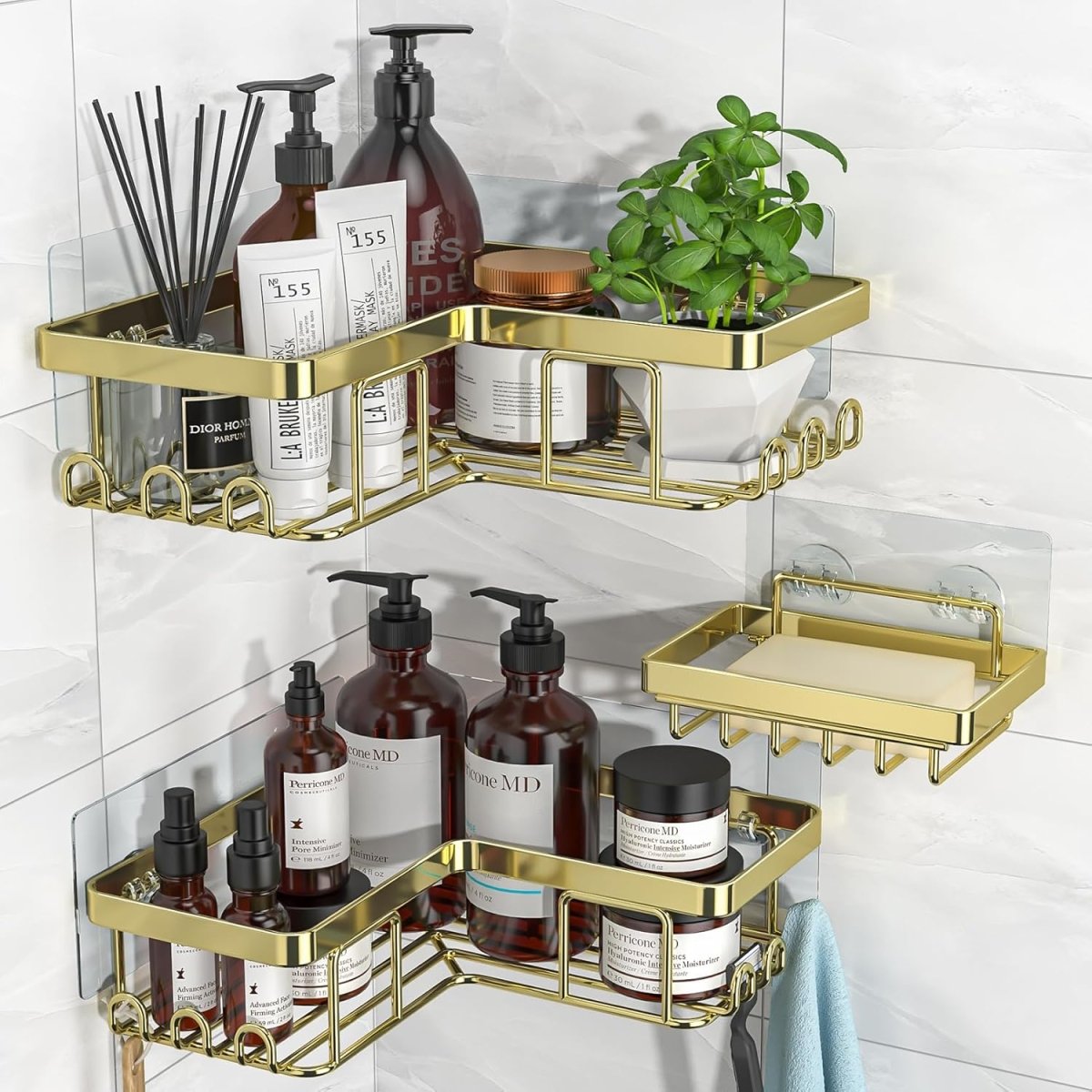 YASONIC Corner Adhesive Shower Caddy, with Soap Holder and 12 Hooks, Rustproof Stainless Steel Bathroom Organizer, No Drilling Wall Mounted Rack, Black, 3 - Pack - Homesidy.com