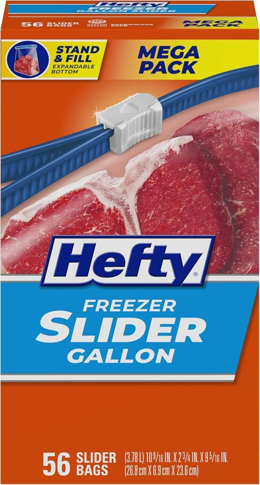 Hefty Slider Freezer Kitchen Storage Bags, Gallon Size, 56 Count - Homesidy.com