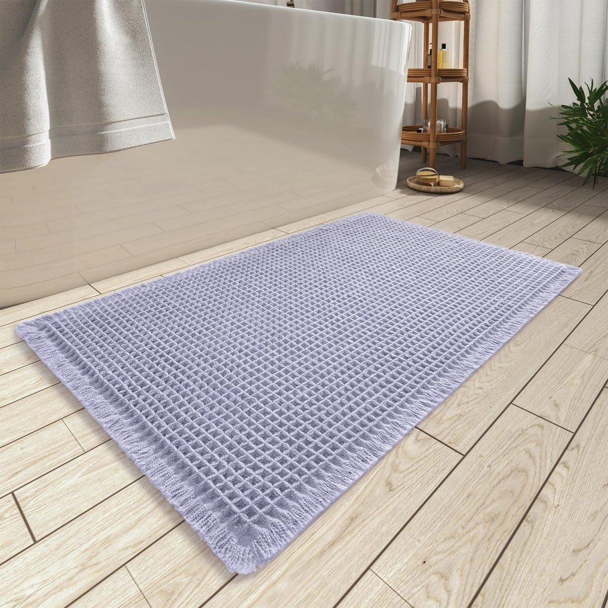 AMOAMI Upgraded Waffle Bath Mat, Super Absorbent Non Slip Bath Mats for Bathroom Floor, Machine Washable Bathroom Rugs with Tassels, Rubber Backed Bathroom Mats, Ultra Soft, 18&34; x 30&34;, Brown - Homesidy.com