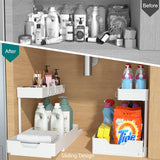 2 Pack Under Sink Organizer 2 Tier Sliding Cabinet Organizers Multi - Purpose Sink Storage Basket L - Shape Narrow Space Storage Shelves with 4 Hook for Kitchen Bathroom Drawer, Black - Homesidy.com