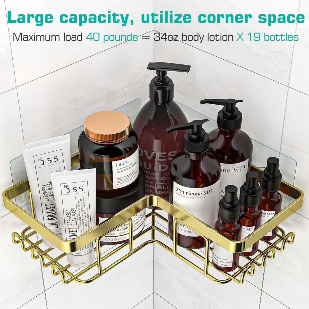 YASONIC Corner Adhesive Shower Caddy, with Soap Holder and 12 Hooks, Rustproof Stainless Steel Bathroom Organizer, No Drilling Wall Mounted Rack, Black, 3 - Pack - Homesidy.com