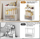 StorBin 3 Drawers Makeup Organizer - 5 Tier Bathroom Counter Organizers and Storage, Versatile Perfume Vanity Organizer, Ideal for Cosmetic, Large Skincare, Face Mask, Office Supplies, Amber - Homesidy.com