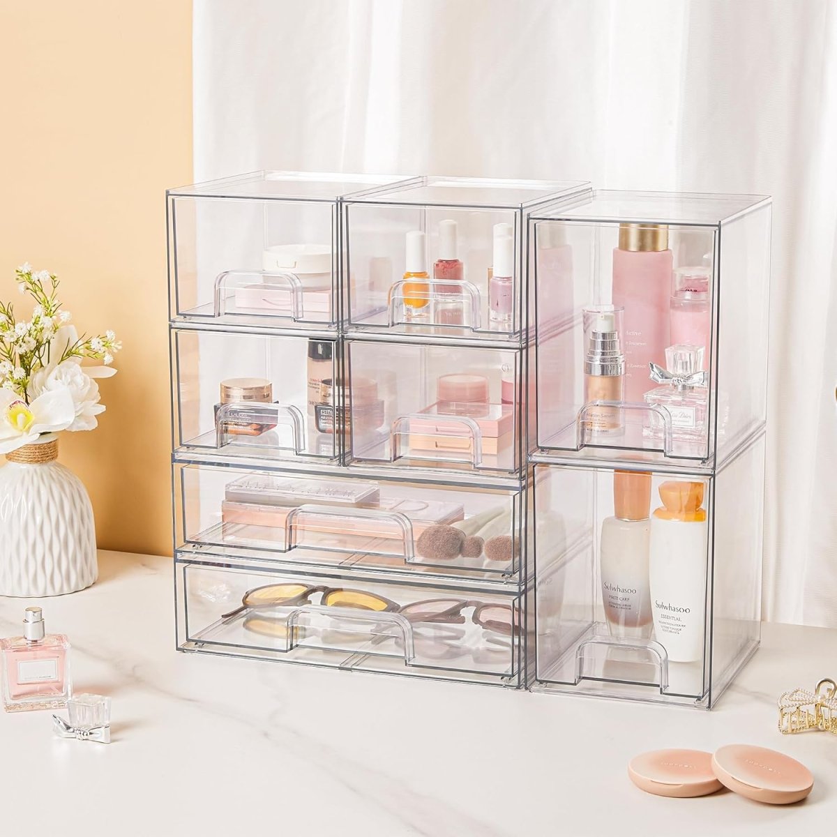 Vtopmart Stackable Storage Drawers Set of 5, Clear Plastic Organizer Bins for Baby Bottle, Beauty Supplies Storage, Ideal for Kichen Countertop, Vanity, Bathroom, Cabinet, Pantry Organization - Homesidy.com