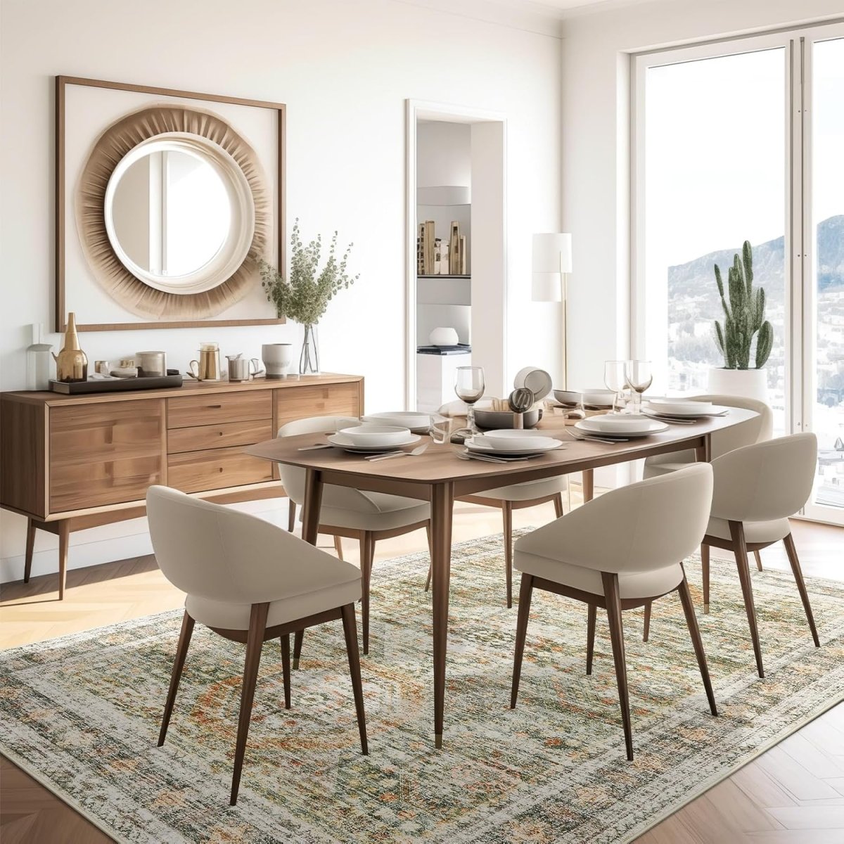 Soalmost Washable Area Rug 8x10, Large Soft Rugs for Living Room Vintage Beige Carpet 8x10 Area Rugs for Bedroom Dining Room Non - Slip Stain Resistant Under Table Rug - Homesidy.com