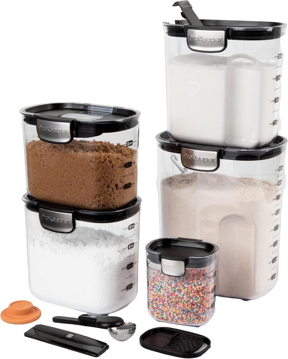 ProKeeper 9 - Piece Airtight Food Storage Container Set – Clear Plastic Flour and Sugar Canister Set with Magnetic Accessories for Kitchen Organization (Grey, 9 - Piece) - Homesidy.com