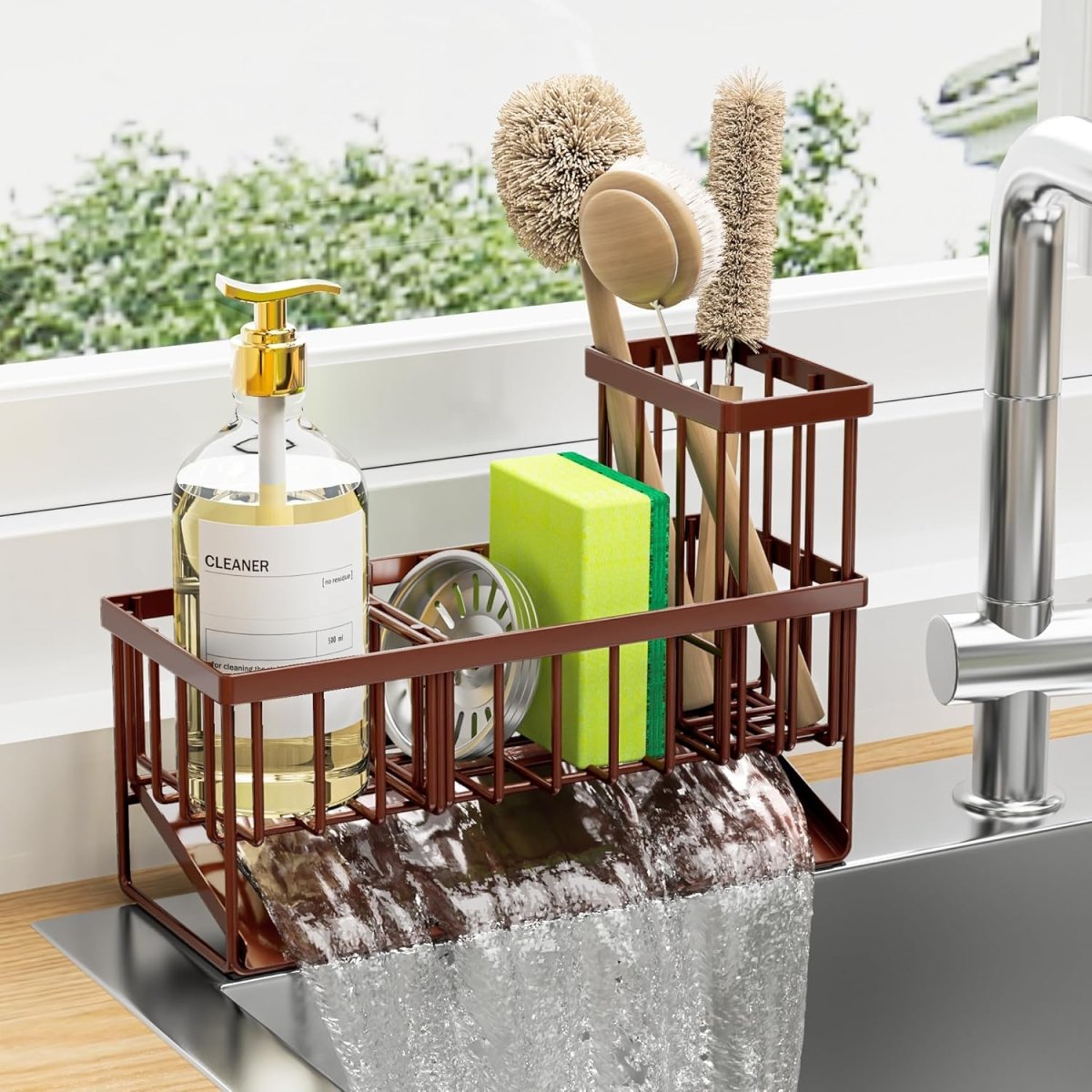 Cisily Kitchen Sink Caddy Organzier with High Brush Holder, Sponge Holder for Sink, 304 Rustproof Stainless, Kitchen Countertop Soap Dispenser Organizer, Kitchen Decor and Accessories - Homesidy.com