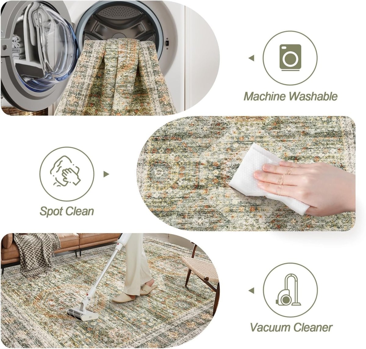 Soalmost Washable Area Rug 8x10, Large Soft Rugs for Living Room Vintage Beige Carpet 8x10 Area Rugs for Bedroom Dining Room Non - Slip Stain Resistant Under Table Rug - Homesidy.com