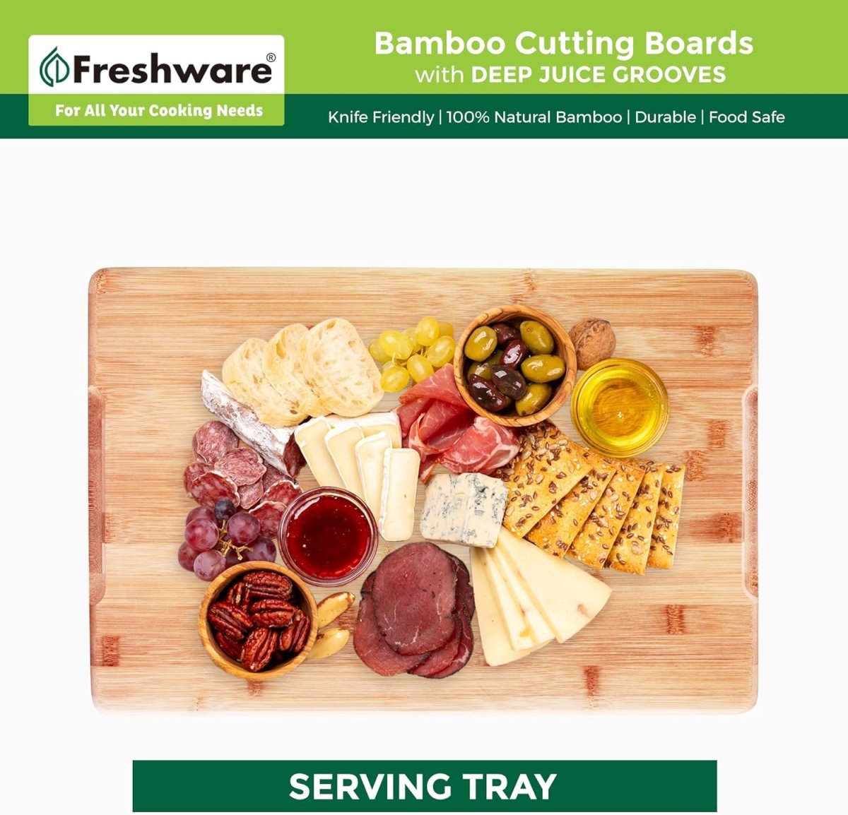 Bamboo Cutting Boards for Kitchen [Set of 3] Wood Cutting Board for Chopping Meat, Vegetables, Fruits, Cheese, Knife Friendly Serving Tray with Handles - Homesidy.com