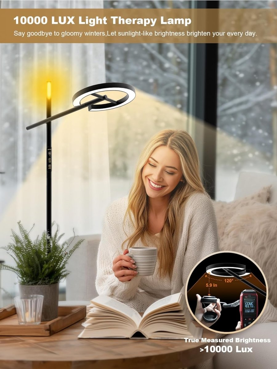 GLOWRIUM Smart Light Therapy Lamp, 10000 Lux UV - Free Sun Lamp, 2700 - 6500K Floor Lamp Therapy Light, Stepless Dimmable Energy Sunlight with App &amp; Remote, Timer, Cozy Light Settings for Winding Down - Homesidy.com