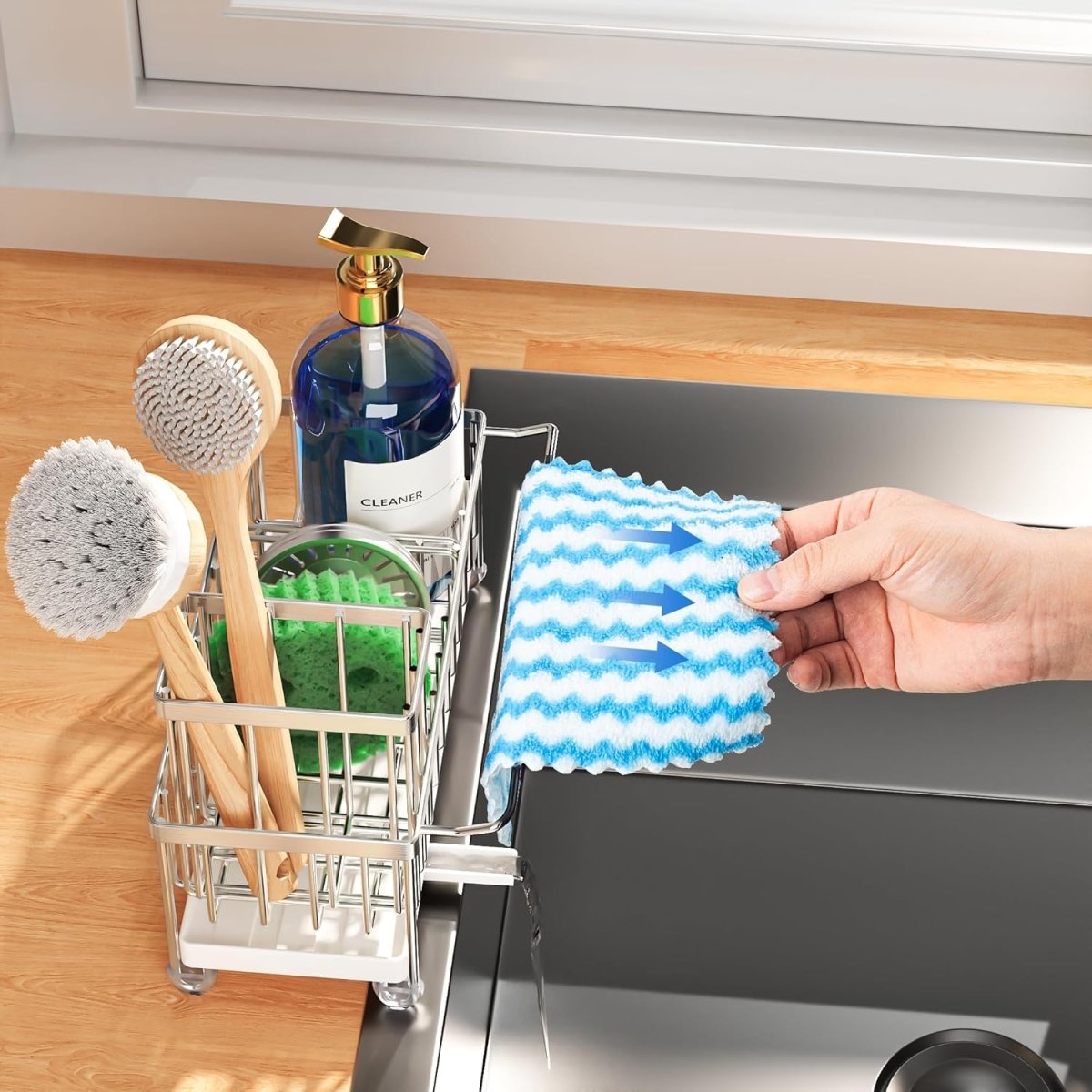 Cisily Black Sponge Holder for Kitchen Sink, Sink Caddy Organizer with High Brush Holder, Kitchen Countertop Organizers and Storage Essentials, Rustproof 304 Stainless Steel, Soap Dispenser Organize - Homesidy.com