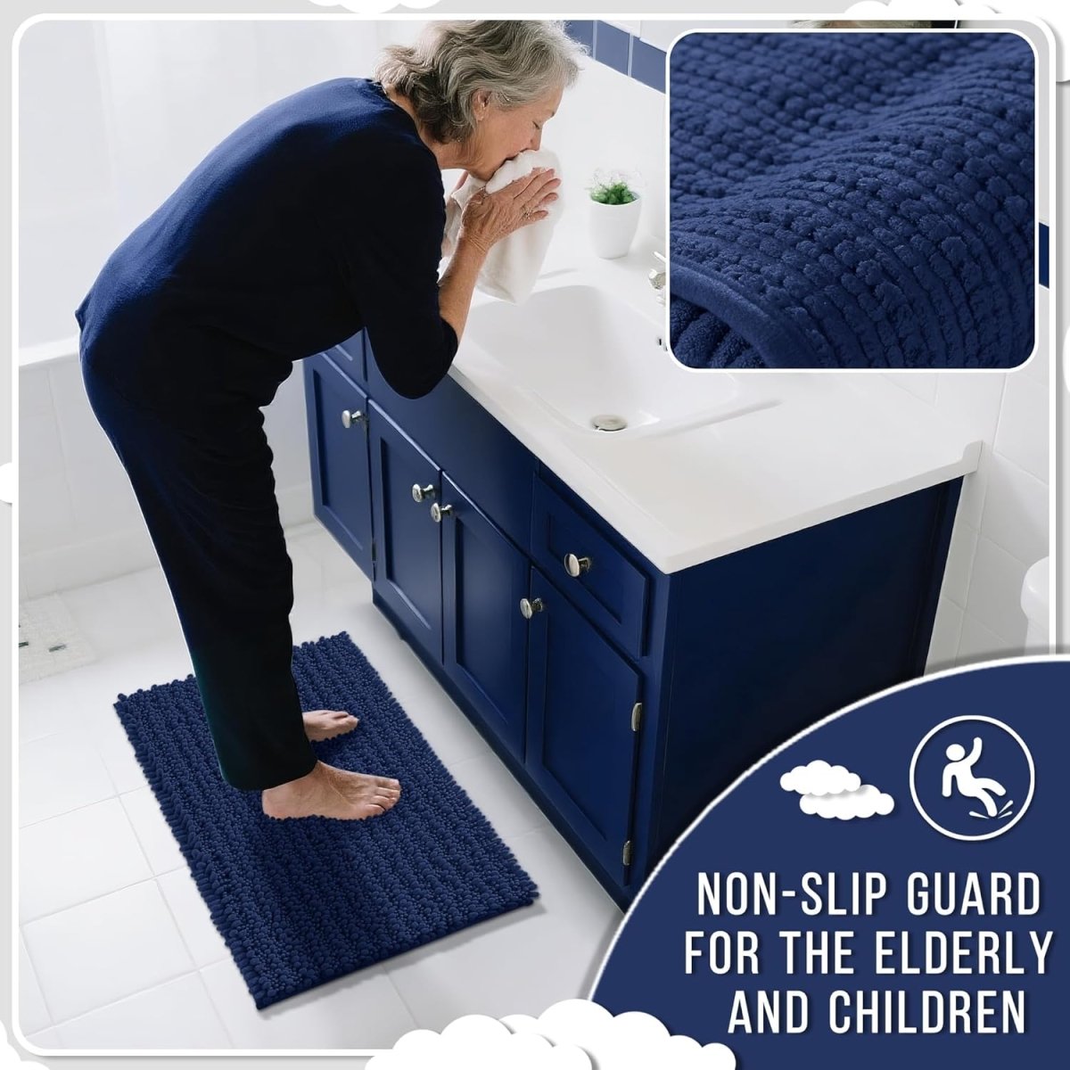 Yimobra Bathroom Rugs Non Slip Washable - Ultra Soft Absorbent Chenille Bath Mat, Quick Dry Shaggy Floor Carpet for Tub Shower, Gray Home Decor Accessories, 24x17 Inch - Homesidy.com