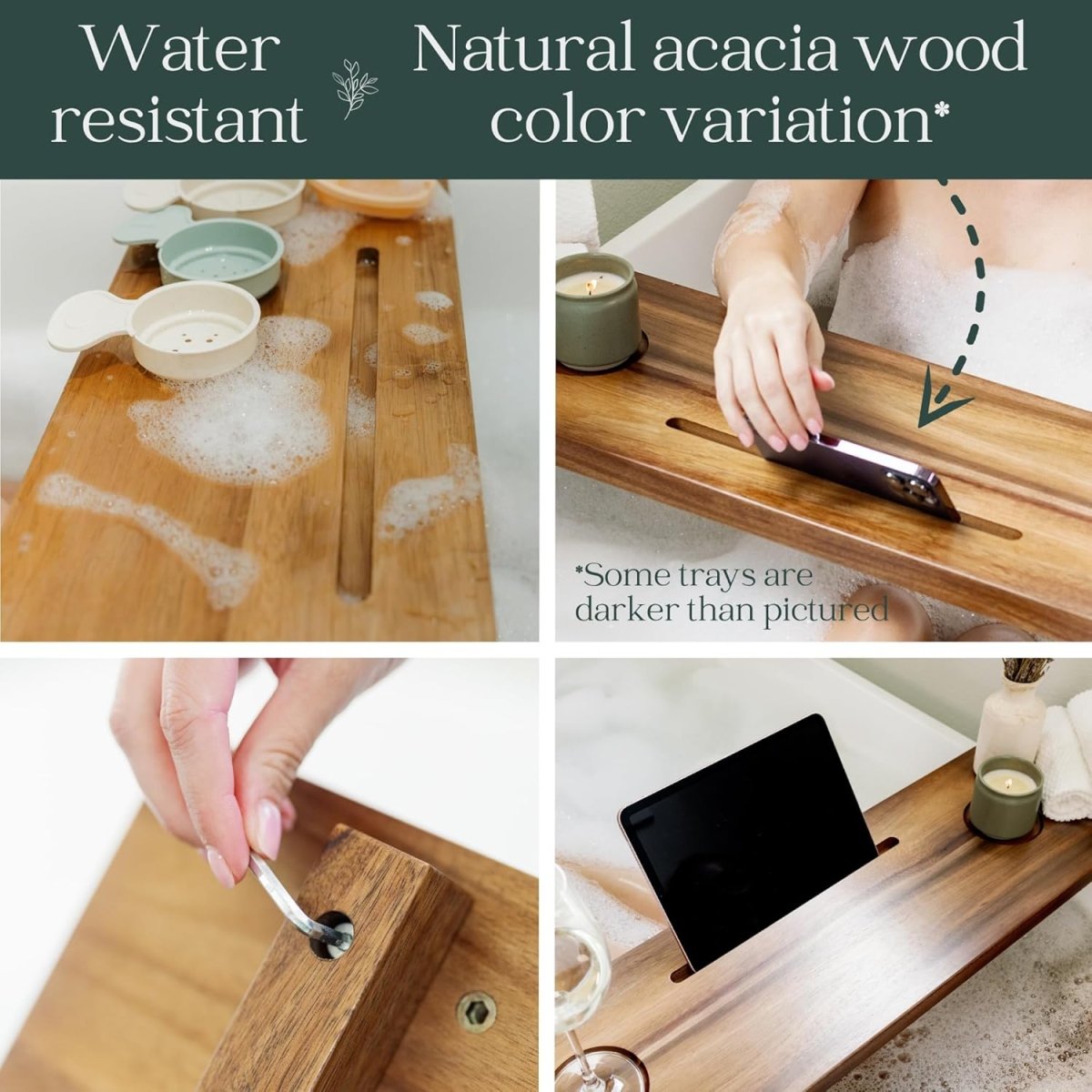 Premium Nature Shed Bathtub Tray for Freestanding Bath | Large &amp; Thick 35” Acacia Wood Luxury Bath Tray for Tub | Anti - Tip, Non - Toxic, Adjustable Bathtub Trays for Tub with Bathroom Accessories Holder - Homesidy.com