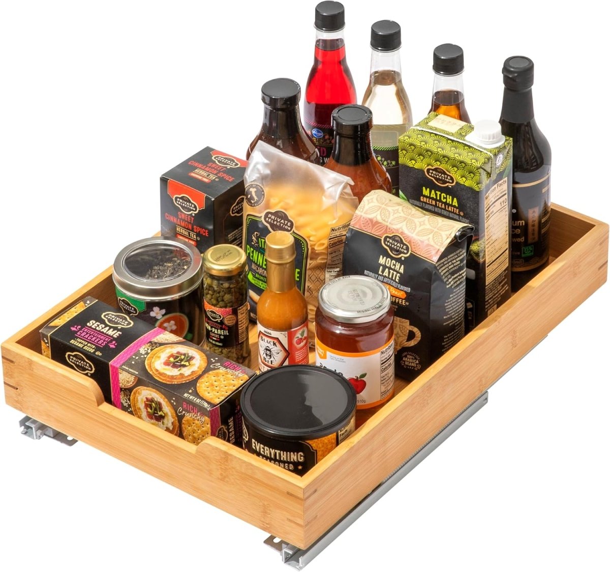 HOLDN’ STORAGE Bamboo Wooden Pull out Cabinet Organizer. 17&34; W x 21&34; D - Requires At Least a 18.25&34; W x 21&34; D.Cabinet Opening. W/Lifetime Limited Warranty. Bamboo Tray and Heavy gauge metal rails. - Homesidy.com