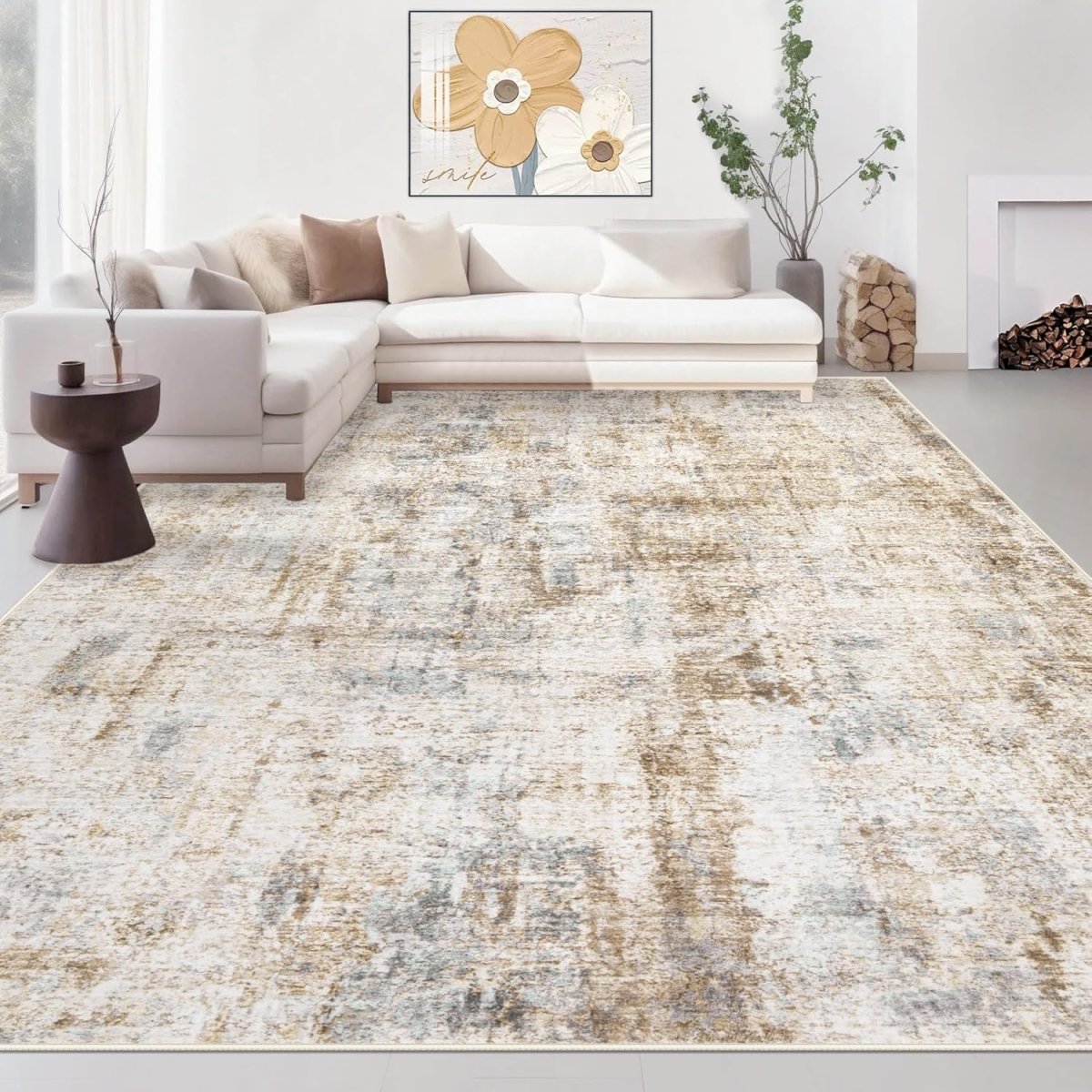 Area Rugs 6x9 Living Room: Washable Rug Modern Abstract Large Rug Soft Non Slip Neutral Rugs Stain Resistant Indoor Carpet for Bedroom Kitchen Dining Room Table Nursery Home Office Rugs(Beige,6x9) - Homesidy.com