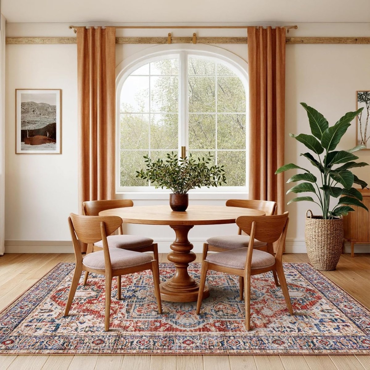 AMADA HOMEFURNISHING 8x10 Washable Area Rug, Low - Profile Large Area Rug with Non - Slip Backing &amp; Durable Edge Binding, Vintage Large Rugs for Living Room, Bedroom, Dinning Room - Homesidy.com