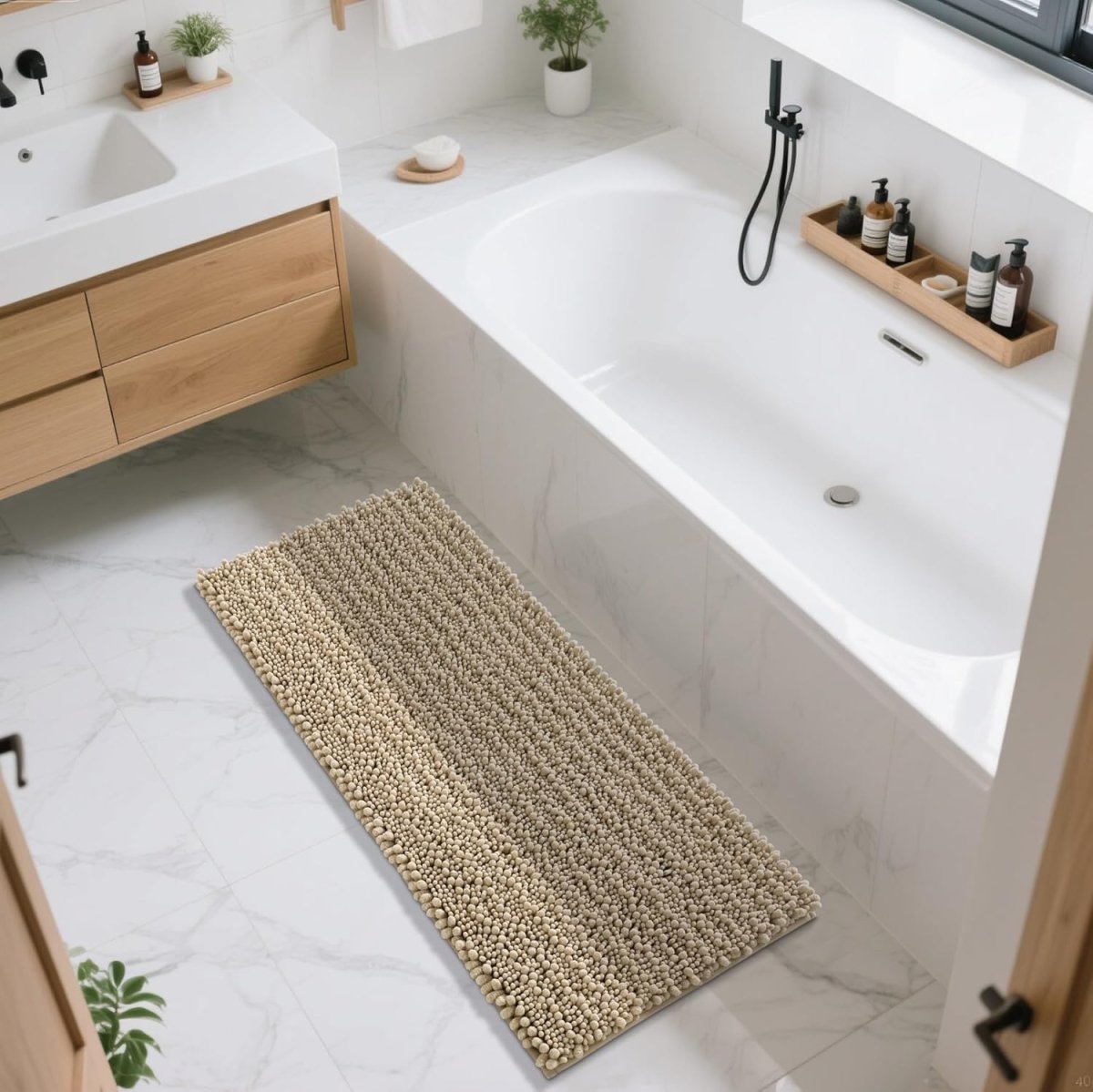 Yimobra Bathroom Rugs Non Slip Washable - Ultra Soft Absorbent Chenille Bath Mat, Quick Dry Shaggy Floor Carpet for Tub Shower, Gray Home Decor Accessories, 24x17 Inch - Homesidy.com