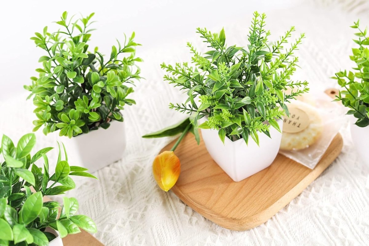 Der Rose 4 Pack Fake Plants Mini Artificial Greenery Potted Plants for Home Decor Indoor Office Table Room Farmhouse Bathroom Decor - Homesidy.com